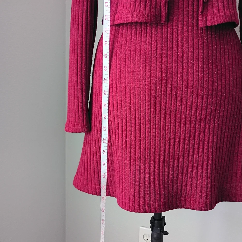SHEIN Burgundy Ribbed Knit Mini Dress with Cropped Cardigan - Picture 7 of 9